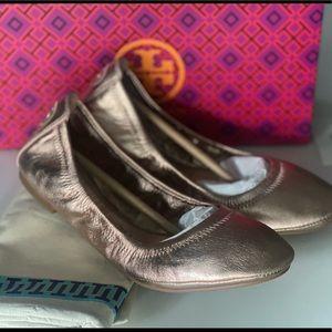 Tory Burch Eddie Leather Ballet Flats - Rose Gold